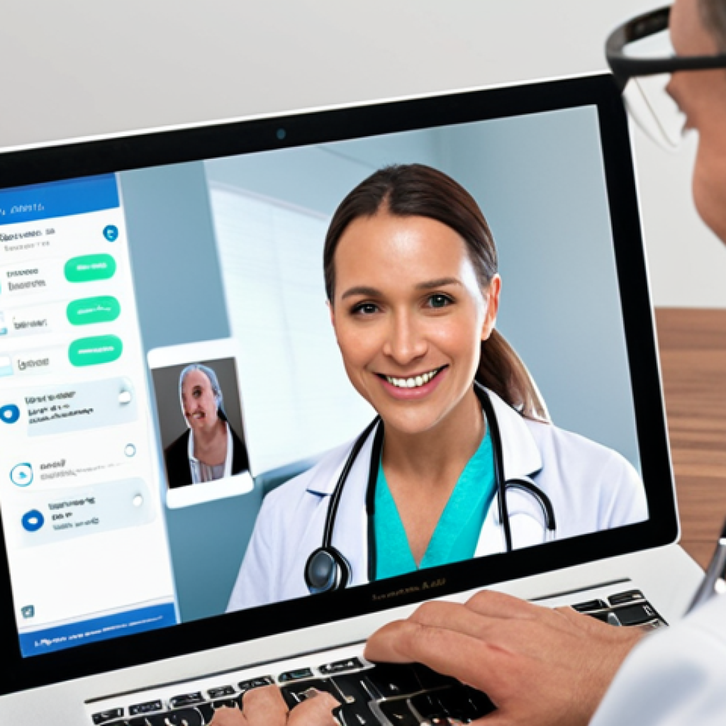 ** A doctor having a video call with a patient. The doctor is smiling and listening attentively. The patient looks relaxed and comfortable. Focus on conveying trust and empathy in a telemedicine setting.
**