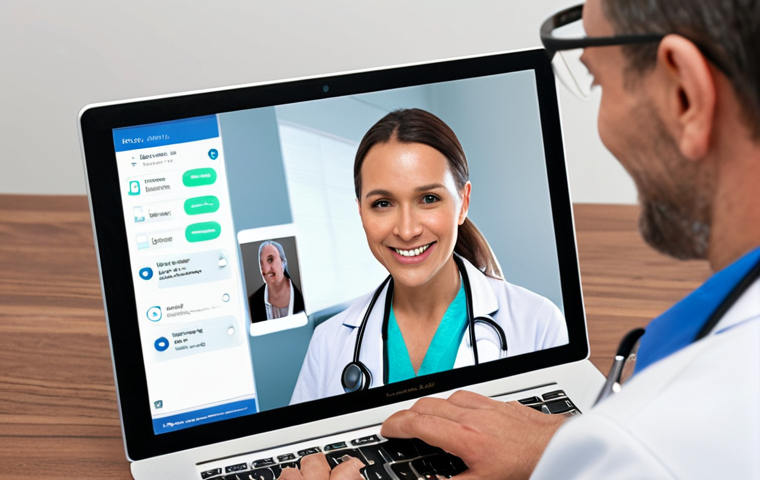 ** A doctor having a video call with a patient. The doctor is smiling and listening attentively. The patient looks relaxed and comfortable. Focus on conveying trust and empathy in a telemedicine setting.
**
