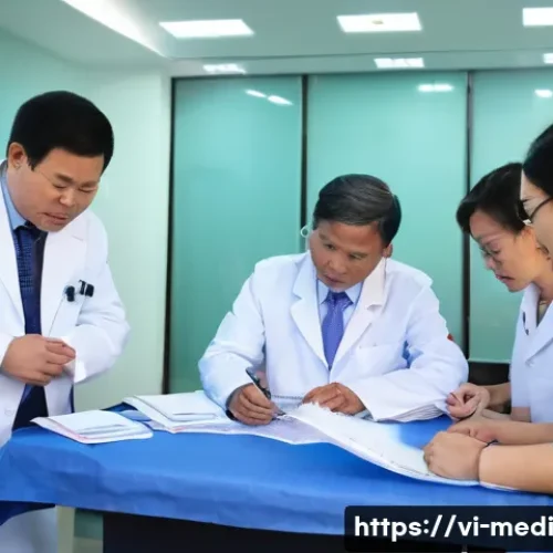 Home 30 원격의료 서비스의 변화하는 정책 환경 - A high‑resolution photorealistic scene inside a Vietnamese provincial hospital conference room showi...