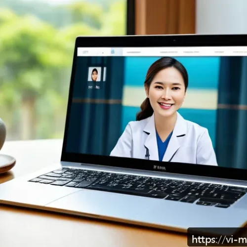 Home 28 원격의료 서비스의 사용성 테스트 방법 - A modern Vietnamese telemedicine platform user interface displayed on a sleek laptop screen, showing...
