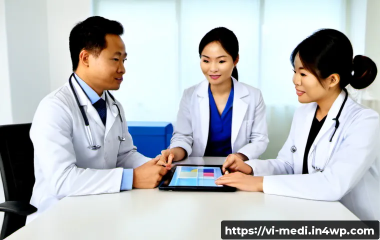 Home 21 원격의료 서비스의 실행 계획 수립 - Photorealistic Vietnamese healthcare planning meeting, diverse team of doctor, nurse, clinic adminis...